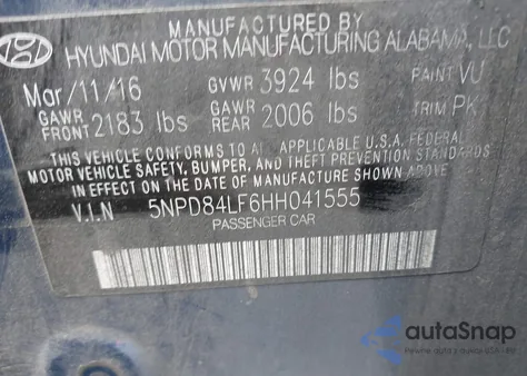 2017 Hyundai Elantra Limited z USA, uszkodzony, nr VIN 5NPD84LF6HH041555